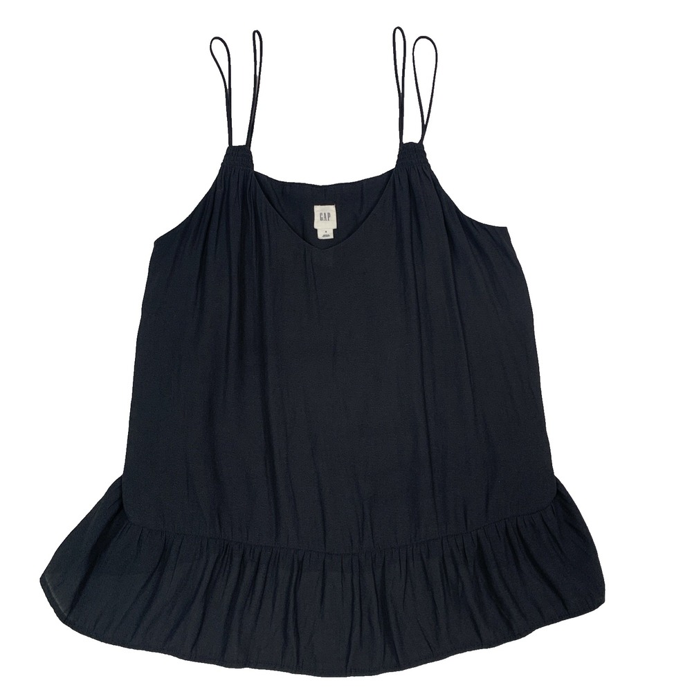 GAP Black Peplum Cami Top Double Spaghetti Strap Camisole Womens Size 8